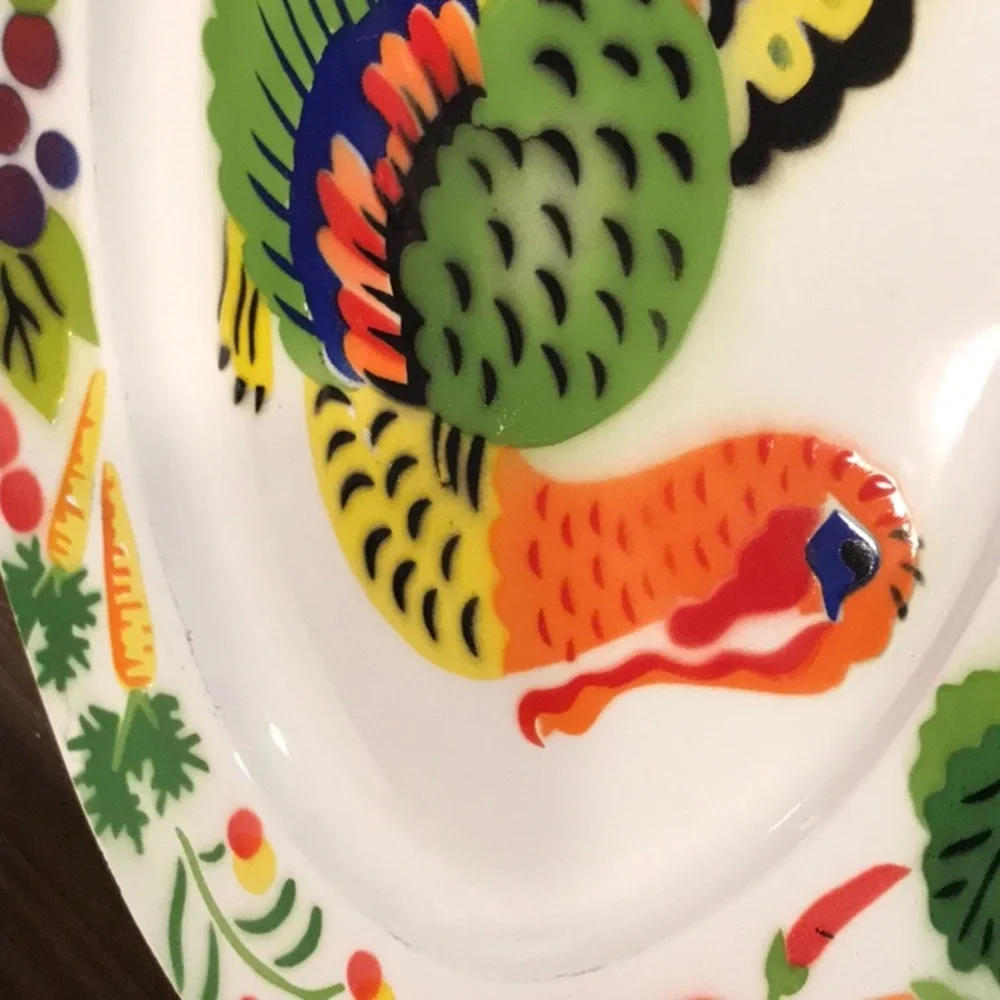 Turkey Enamelware Platter HUGE Oval Platter Bright Colors Texture HONG KONG